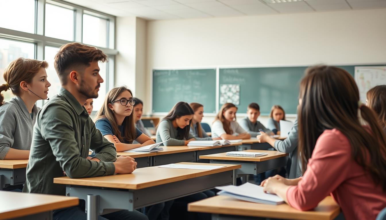 Students collaborating in a contemporary classroom